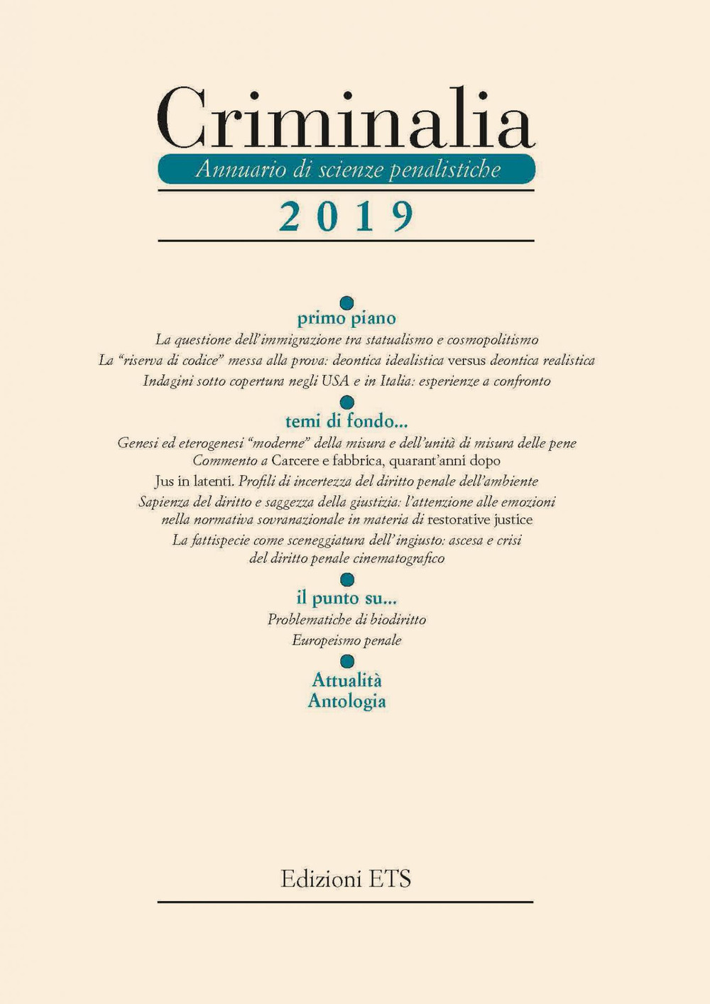 Image of Criminalia. Annuario di scienze penalistiche (2019). Vol. 14