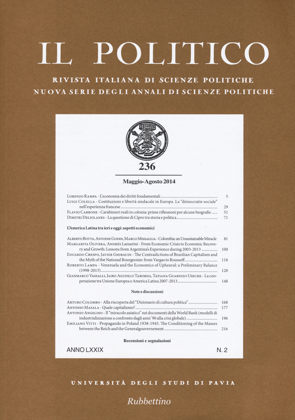 Image of Il politico. Rivista italiana di scienze politiche (2014). Vol. 236