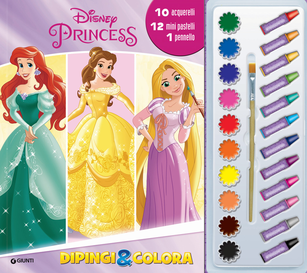 Image of Disney Princess. Dipingi & colora. Ediz. a colori. Con 10 acquerelli. Con 12 pastelli a cera