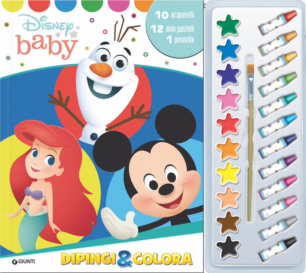 Image of Disney baby. Dipingi & colora. Ediz. a colori. Con 12 mini pastelli, 10 acquerelli e 1 pennello