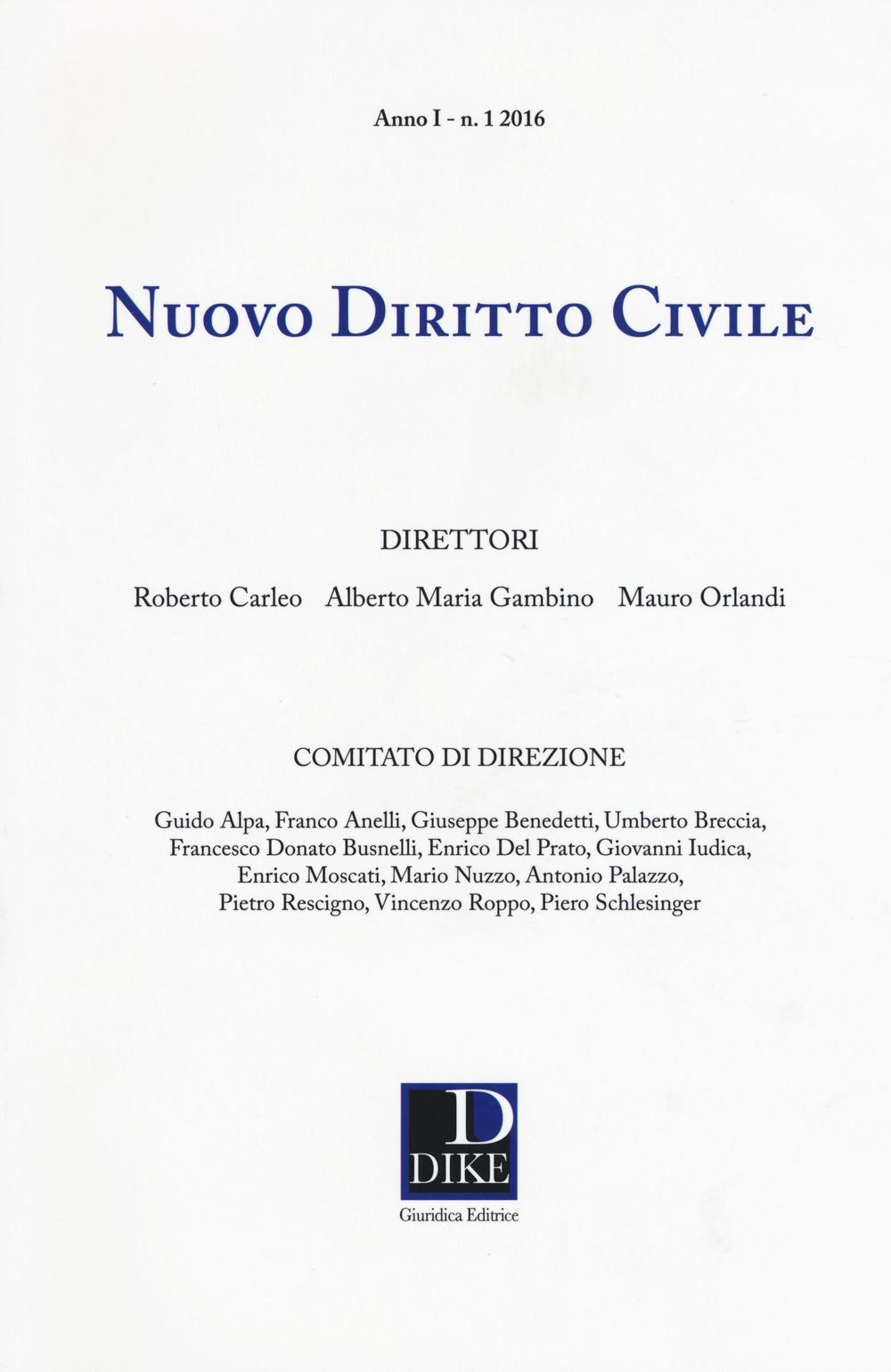 Image of Nuovo diritto civile (2016). Vol. 1
