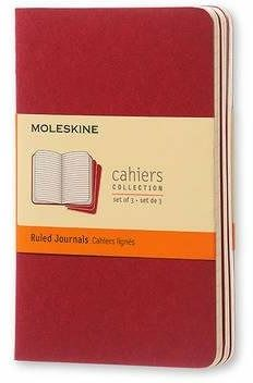 Image of Quaderno Cahier Journal Moleskine pocket a righe rosso. Cranberry Red. Set da 3