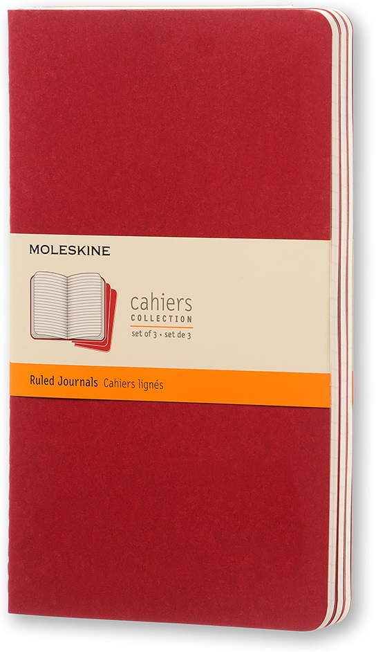 Image of Quaderno Cahier Journal Moleskine large a righe rosso. Cranberry Red. Set da 3