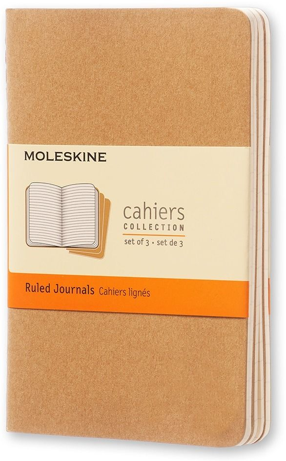 Image of Quaderno Cahier Journal Moleskine pocket a righe beige. Kraft Brown. Set da 3