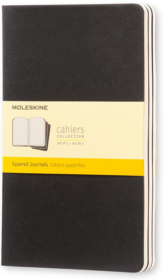 Image of Quaderno Cahier Journal Moleskine large a quadretti nero. Black. Set da 3