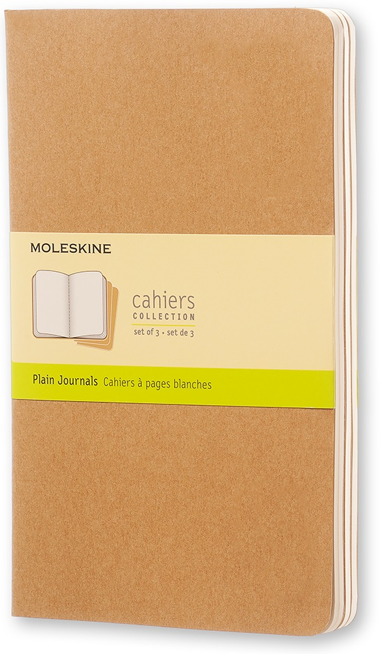 Image of Quaderno Cahier Journal Moleskine large a pagine bianche beige. Kraft Brown. Set da 3