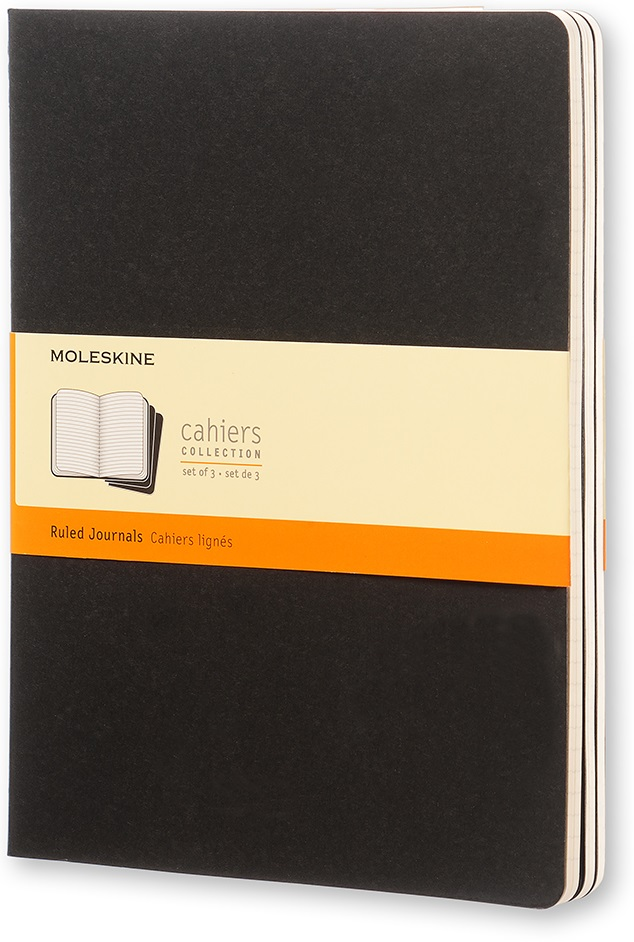 Image of Quaderno Cahier Journal Moleskine XL a righe nero. Black. Set da 3