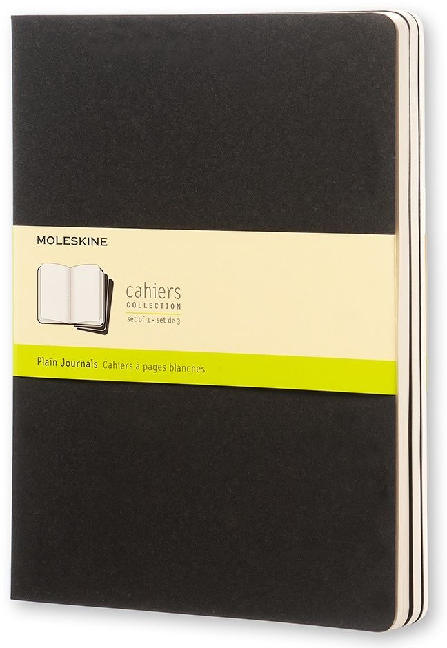 Image of Quaderno Cahier Journal Moleskine XL a pagine bianche nero. Black. Set da 3