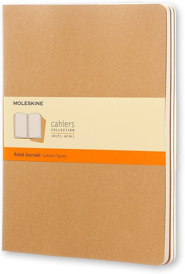 Image of Quaderno Cahier Journal Moleskine XL a righe beige. Kraft Brown. Set da 3