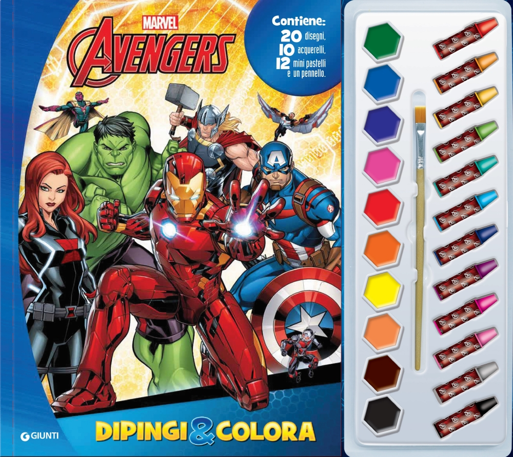 Image of Avengers. Dipingi & colora. Con 12 pastelli a cera e 10 acquerelli