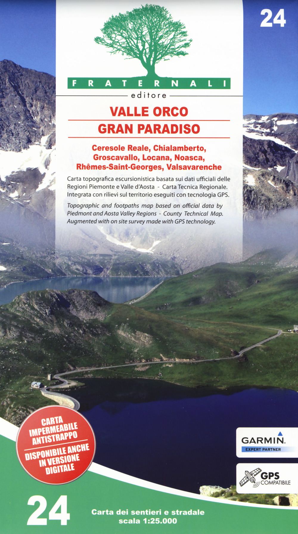 Image of Carta n. 24. Valle Orco, Gran Paradiso. Carta dei sentieri e stradale 1:25.000. Adatto a GPS