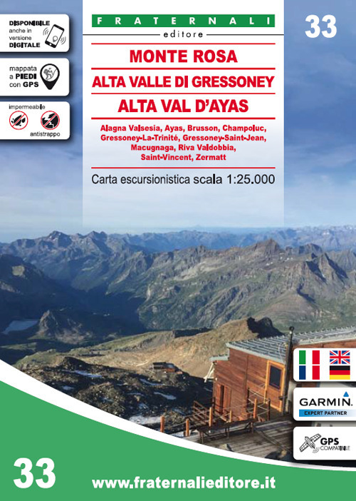 Image of Carta n. 33. Monte Rosa, Alta Valle di Gressoney, Alta Val d'Ayas. Carta escursionistica 1:25.000